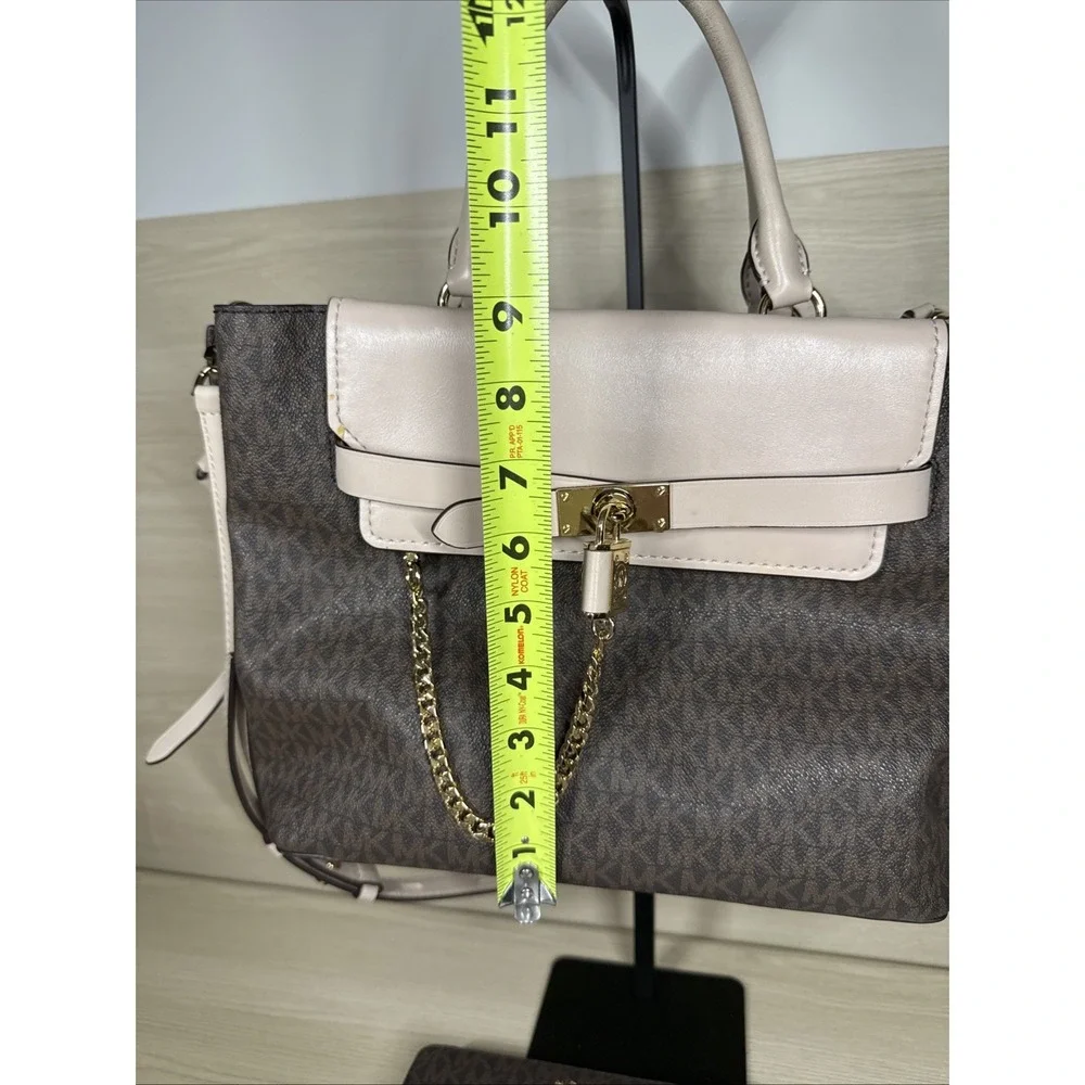Michael Kors Hamilton Legacy Sm Logo Belted Satchel Pink Brown Crossbody &Wallet